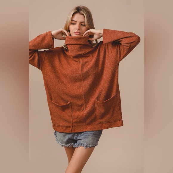 BiBi Piper Rib Double Pocket Turtle Neck Sweater🆕 - Picture 3 of 6